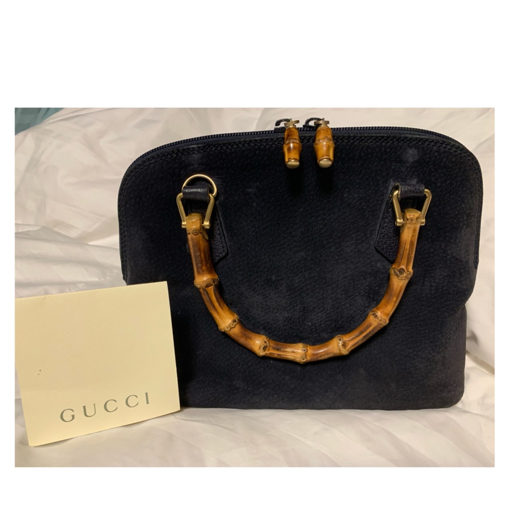 Gucci Leather Suede bamboo handle handbag